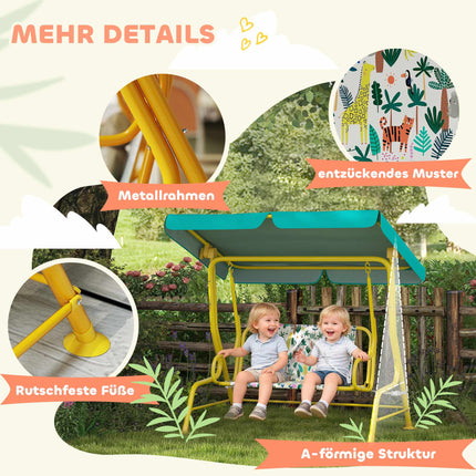 Kinderschaukel mit verstellbarem Verdeck, 2-Sitzer, Grün