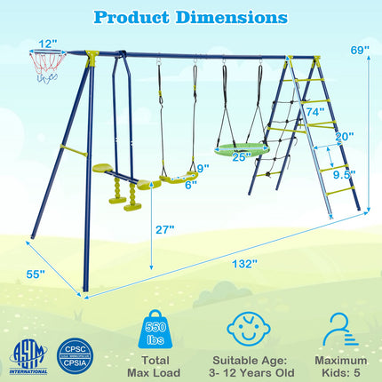 Kinderschaukel-Set 6-in-1, Kletternetz, 250 kg Tragkraft