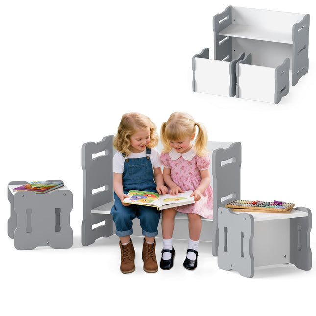 Ensemble table et chaises pour enfants, 3 pièces, MDF, gris, bords arrondis