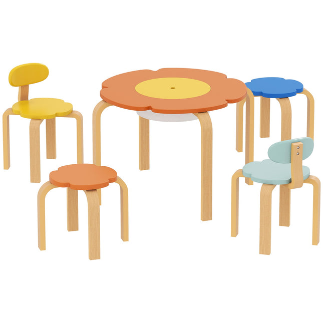 Ensemble table et chaises pour enfants, 5 pièces, forme de fleur, bois