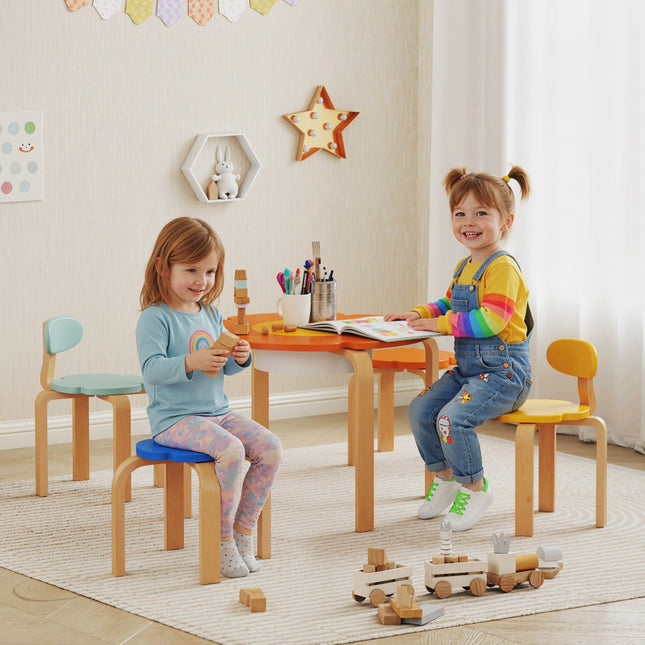 Ensemble table et chaises pour enfants, 5 pièces, forme de fleur, bois