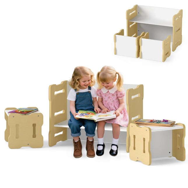 Ensemble table et chaises pour enfants avec 2 tabourets, coins arrondis