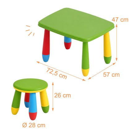 Ensemble table et tabourets pour enfants, plastique multicolore