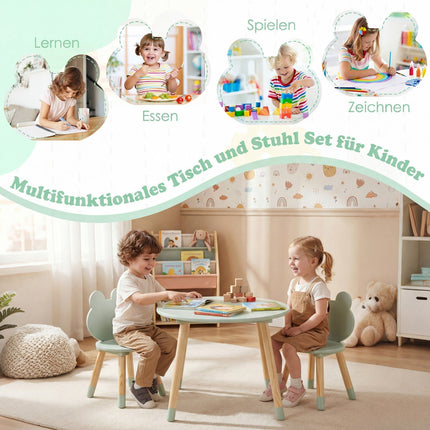 Kindertisch und 2 Stühle Set, Grün, Kiefernholz
