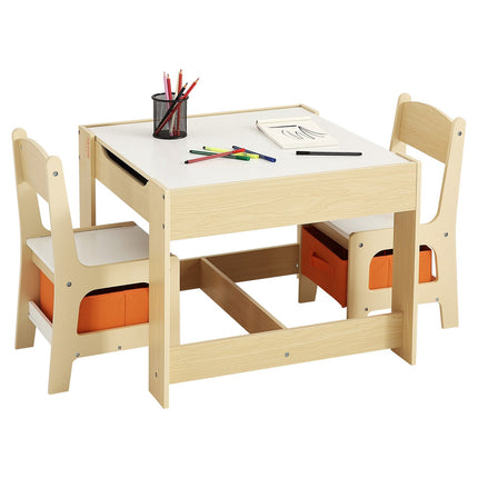 Kids Table and 2 Chairs Set – Reversible Top, Storage