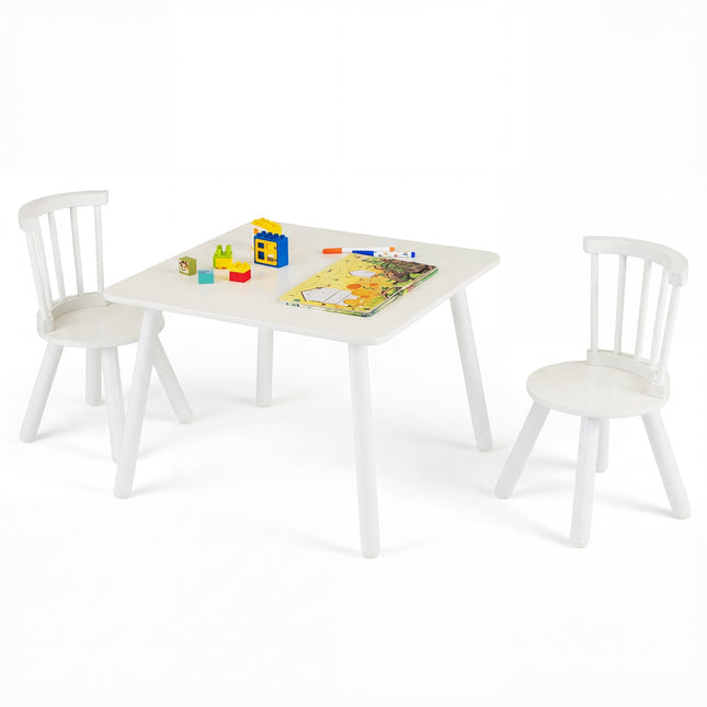 Ensemble table et 2 chaises pour enfants, blanc, bois, design ergonomique