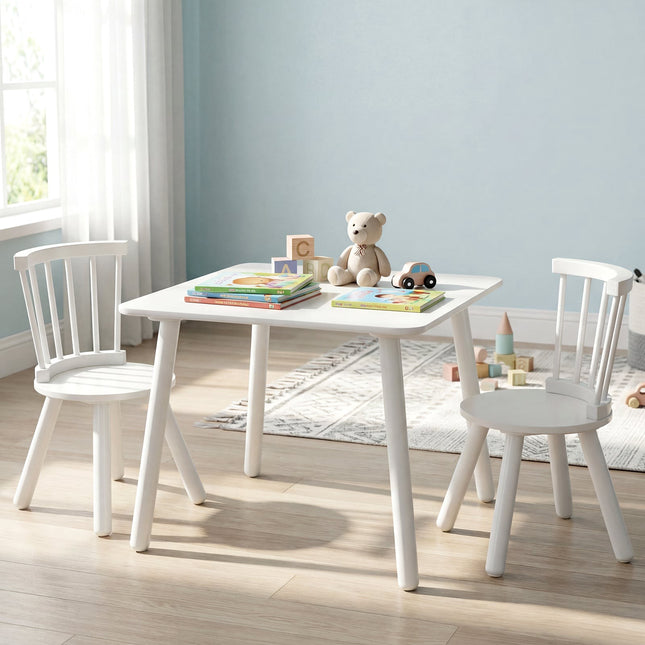 Ensemble table et 2 chaises pour enfants, blanc, bois, design ergonomique