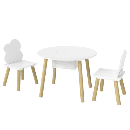 Ensemble table et 2 chaises pour enfants avec rangement, blanc/naturel