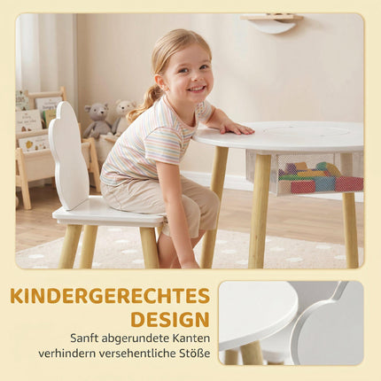 Ensemble table et 2 chaises pour enfants avec rangement, blanc/naturel