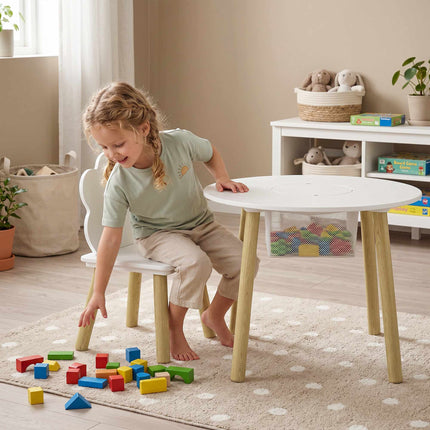 Ensemble table et 2 chaises pour enfants avec rangement, blanc/naturel