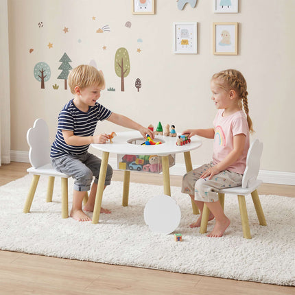 Ensemble table et 2 chaises pour enfants avec rangement, blanc/naturel