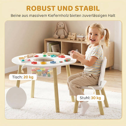 Ensemble table et 2 chaises pour enfants avec rangement, blanc/naturel