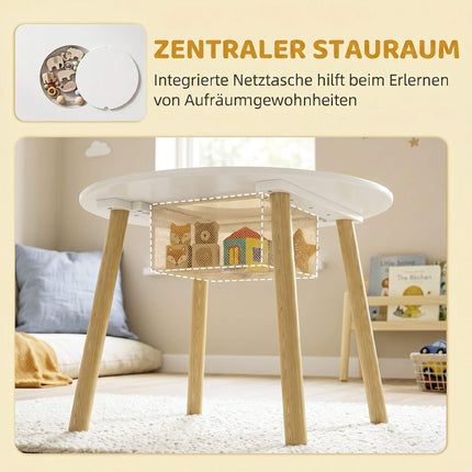 Ensemble table et 2 chaises pour enfants avec rangement, blanc/naturel