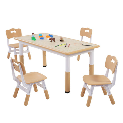 Kids Table and 4 Chairs Set, Height Adjustable, Graffiti Top