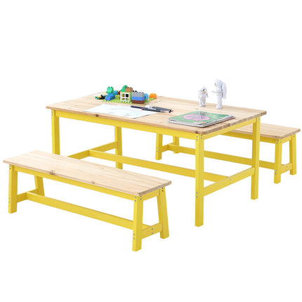 Kids Table and Bench Set, Cedar Wood, Set of 3