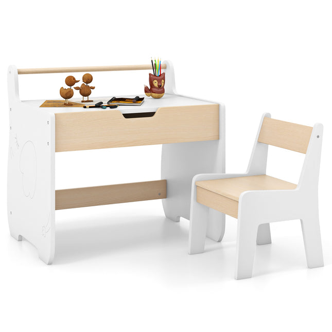 Ensemble table et chaises pour enfants – Plateau détachable 2 en 1, tableau noir, rangement