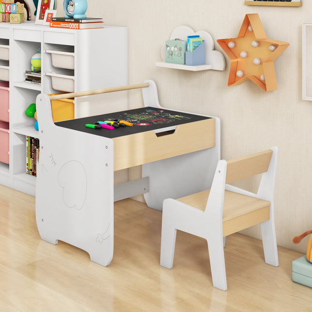 Ensemble table et chaises pour enfants – Plateau détachable 2 en 1, tableau noir, rangement