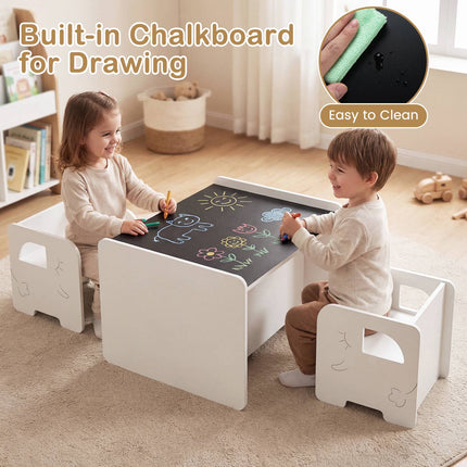 Ensemble table et chaises pour enfants, 3 pièces, tableau noir, blanc