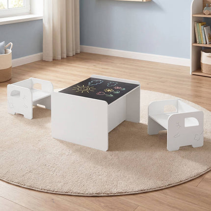 Ensemble table et chaises pour enfants, 3 pièces, tableau noir, blanc
