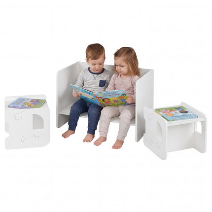 Ensemble table et chaises pour enfants, 3 pièces, tableau noir, blanc