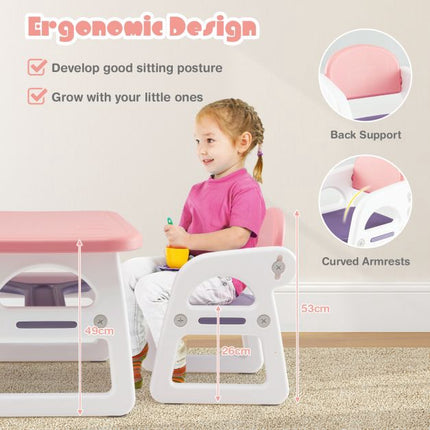Kindertisch- und Stuhl-Set, 3-teilig, mit Ablageregal, HDPE