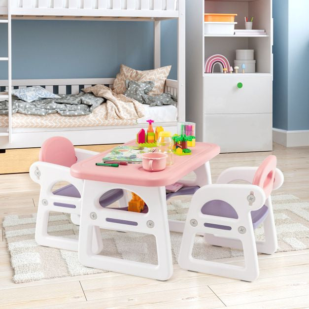 Ensemble table et chaises pour enfants, 3 pièces, étagère de rangement, PEHD