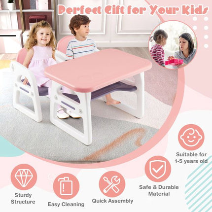 Kindertisch- und Stuhl-Set, 3-teilig, mit Ablageregal, HDPE