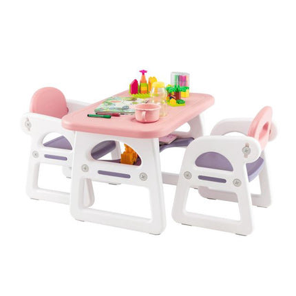 Kindertisch- und Stuhl-Set, 3-teilig, mit Ablageregal, HDPE