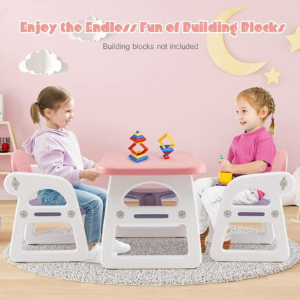Kindertisch- und Stuhl-Set, 3-teilig, mit Ablageregal, HDPE