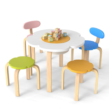 Kindertisch- und Stuhlset mit Aufbewahrung – Blumenform