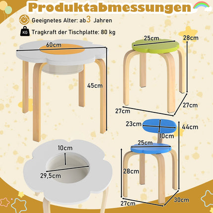 Kindertisch- und Stuhlset mit Aufbewahrung – Blumenform