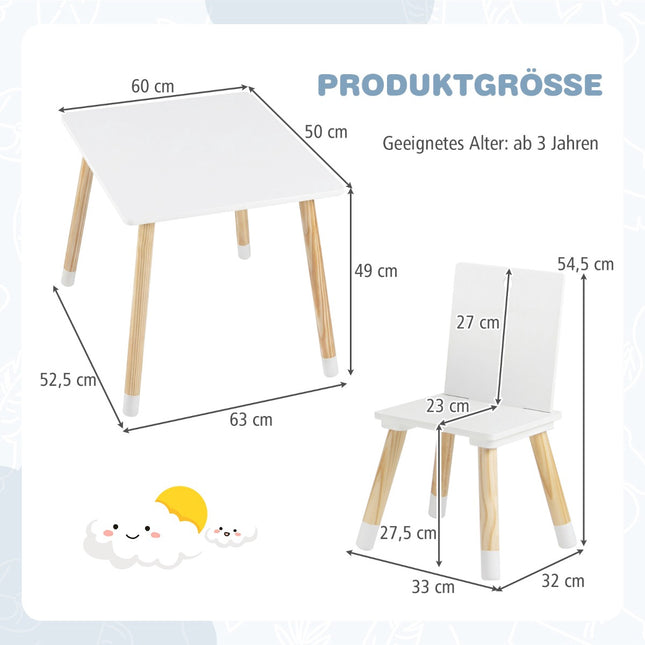Ensemble table et chaises pour enfants, bois, blanc, 3 pièces