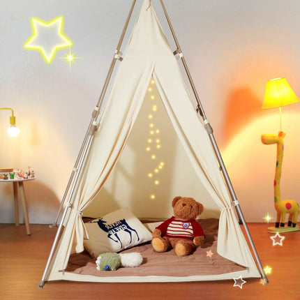 Kids Teepee Play Tent With Mat, Bag, Windows – Beige