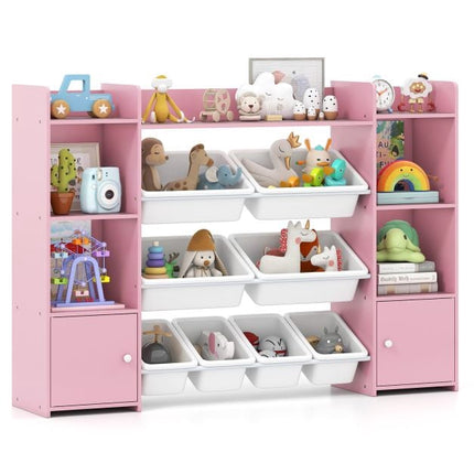 Spielzeug-Aufbewahrungsregal für Kinder, 4 Etagen, 6 Fächer, 8 Behälter, Rosa