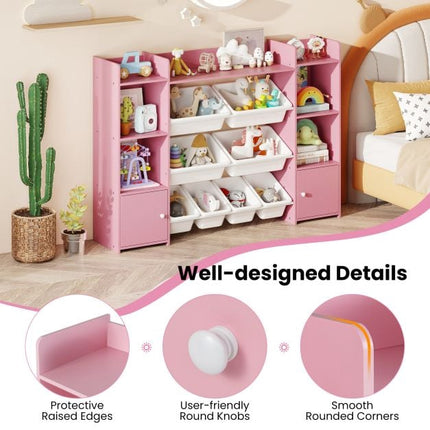 Spielzeug-Aufbewahrungsregal für Kinder, 4 Etagen, 6 Fächer, 8 Behälter, Rosa