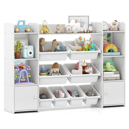 Rangement pour jouets d'enfants, 4 niveaux, 8 bacs, blanc