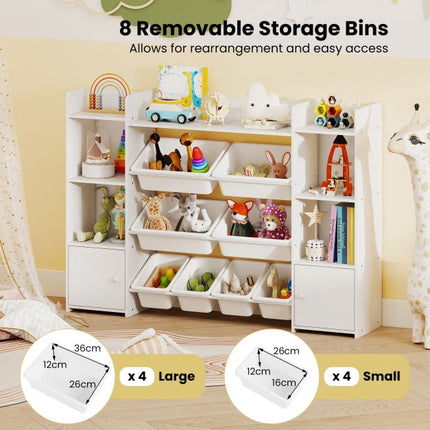 Rangement pour jouets d'enfants, 4 niveaux, 8 bacs, blanc