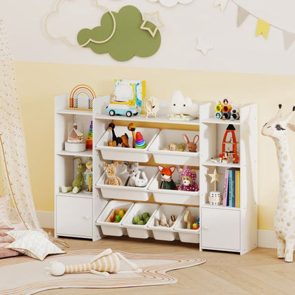 Rangement pour jouets d'enfants, 4 niveaux, 8 bacs, blanc