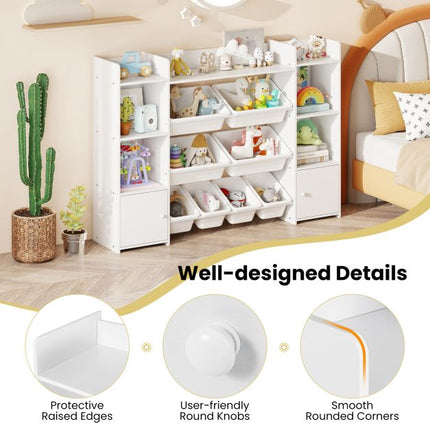 Rangement pour jouets d'enfants, 4 niveaux, 8 bacs, blanc