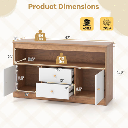 Rangement pour jouets d'enfants avec 2 tiroirs et 2 placards