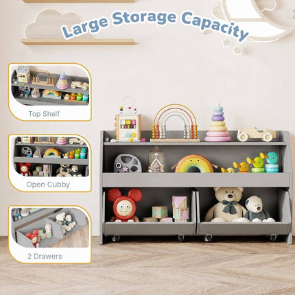 Kids Toy Storage Unit with 2 Movable Drawers and Shelf, Anti-Tip Kit, Grey