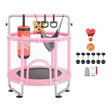 Kids Trampoline 55-Inch, Safety Net, Basketball Hoop
