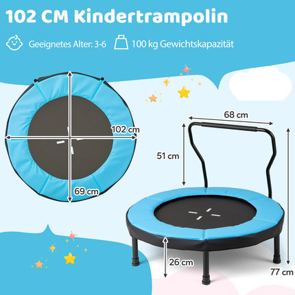 Trampoline pour enfants avec poignée, 102 cm, capacité 100 kg, bleu