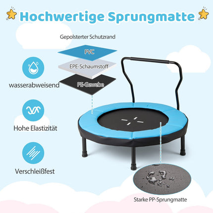 Trampoline pour enfants avec poignée, 102 cm, capacité 100 kg, bleu