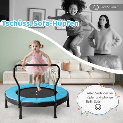 Trampoline pour enfants avec poignée, 102 cm, capacité 100 kg, bleu