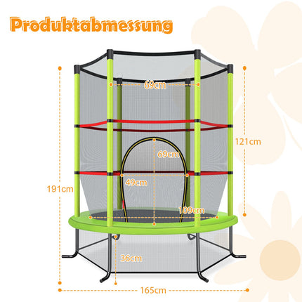 Trampoline pour enfants avec filet de sécurité, 165 cm, capacité de charge 135 kg