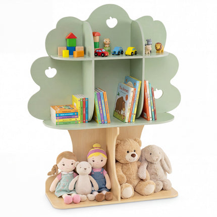 Étagère en forme d'arbre pour enfants, 114 cm de haut, 8 compartiments, verte