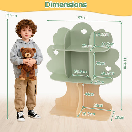 Étagère en forme d'arbre pour enfants, 114 cm de haut, 8 compartiments, verte