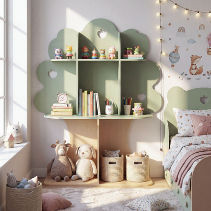 Étagère en forme d'arbre pour enfants, 114 cm de haut, 8 compartiments, verte
