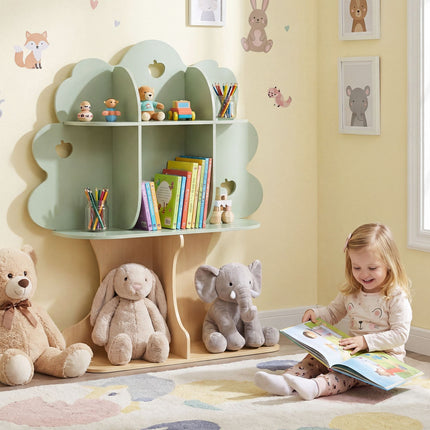 Étagère en forme d'arbre pour enfants, 114 cm de haut, 8 compartiments, verte